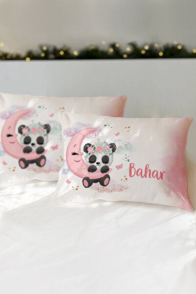 Homamia İsme Özel Baskılı Pamuklu Çocuk Yastık Kılıfı (50x70) Aydaki Panda