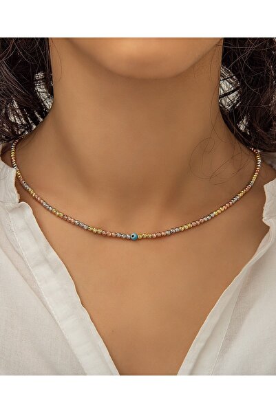 Papatya Silver Dorica Toplu Nazar Gözlü Üç Renkli Fantezi 925 Ayar Gümüş Koly...