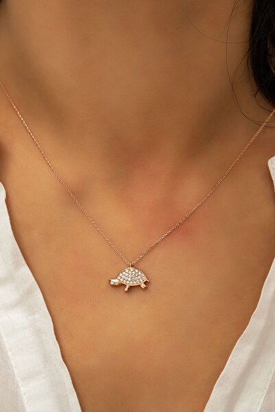Papatya Silver 925 Ayar Rose Altın Kaplama Zirkon Taşlı Gümüş Kaplumbağa Kolye