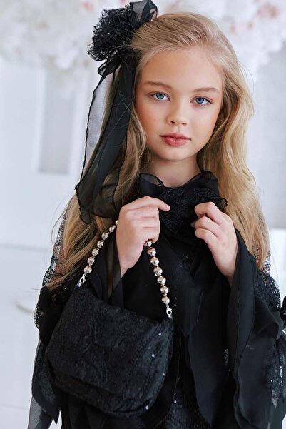 Riccotarz Κοριτσίστικο φόρεμα με δαντέλα με κέντημα με φιόγκο με λεπτομέρεια ισπανικό μαύρο μανίκι