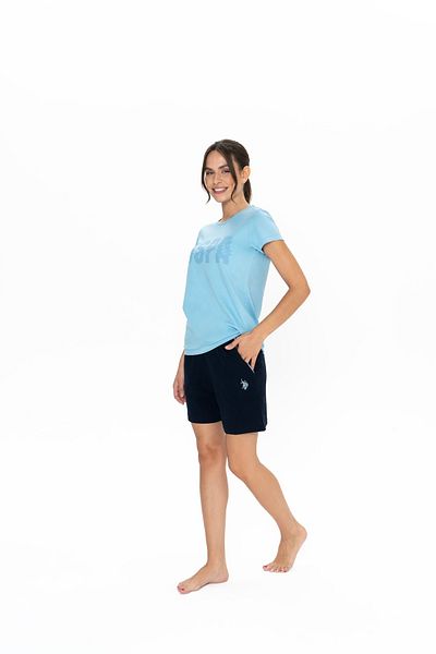 U.S. Polo Assn. U.S. Polo Assn. Set de pijamale pentru femei, albastru, cu gât de ciclism, pantaloni scurți de vară - SRK3.20Y01C1G