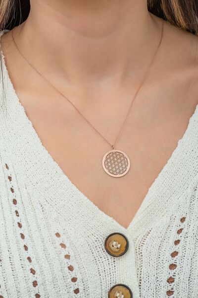 Papatya Silver 925 Ayar Yaşam Çiçeği Kolye.rose.gold.rodaj