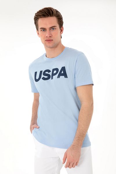 U.S. Polo Assn. Ανδρικό μπλουζάκι με κανονική εφαρμογή με λαιμόκοψη γαλάζιο Basic 50297988 -vr003