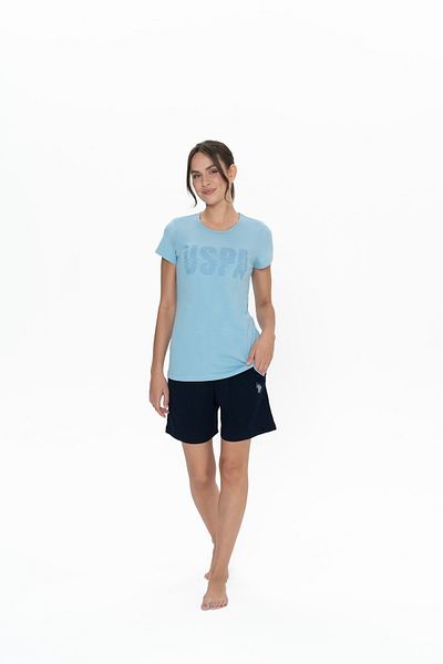 U.S. Polo Assn. U.S. Polo Assn. Set de pijamale pentru femei, albastru, cu gât de ciclism, pantaloni scurți de vară - SRK3.20Y01C1G