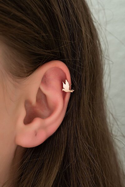 Papatya Silver 925 Ayar Güvercin Modeli Kıkırdak Gümüş Küpe Rose Altın