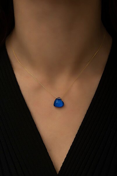 Papatya Silver Renk Değiştiren Doğal Taşlı His Taşı Gümüş Kalp Kolye