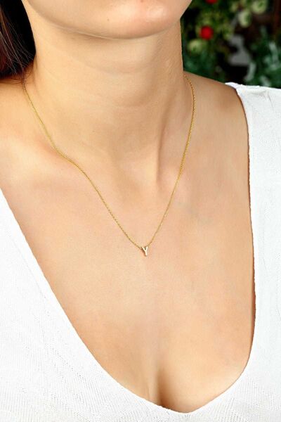 Papatya Silver Harf Kolye. Üç Boyutlu Y Harfi. Rose Altın Kaplama 925 Ayar Gü...