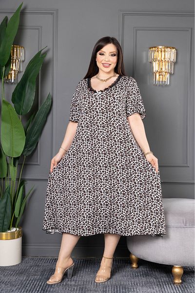 şuranur Bamboo Flare Dress Lace Detail Size U-Collar Sufle Overlock