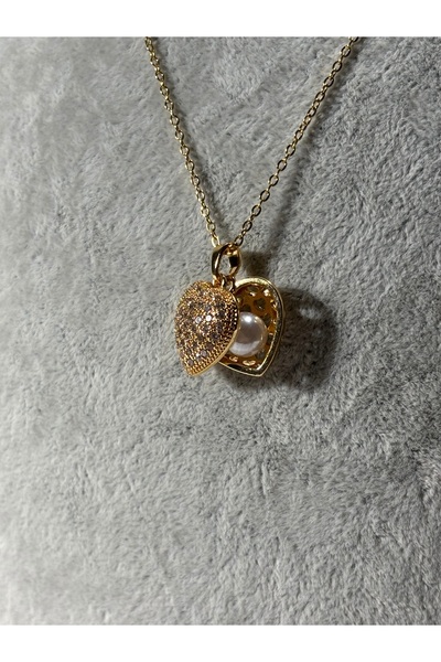 divakse Oyster Heart Gold Zircon Steel Necklace