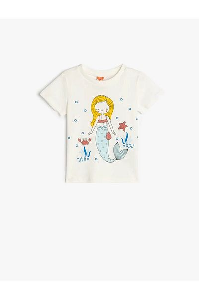 Koton Cotton Mermaid Printed Crew Neck Short Sleeve T-Shirt
