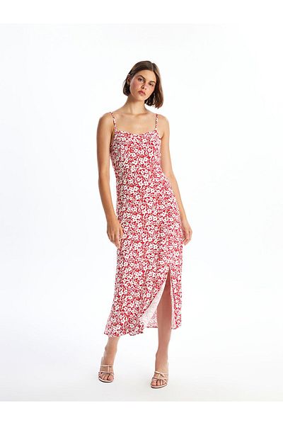LC Waikiki Lcw Women's Dress with Heart Collar Floral Strap Fast Fashion