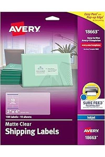 DERİK Avery Printable Shipping Labels, 2" X 4", Matte Clear, 100 Blank Mailing Labels (18663)