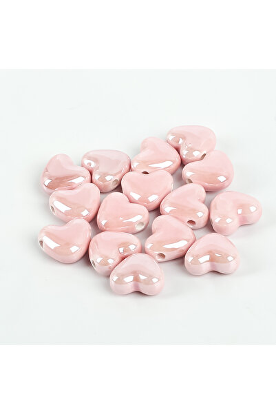 yfhobi 1 Adet - 15 mm Kalp Desenli Porselen Boncuk, Pembe Renk Porselen Takı ...