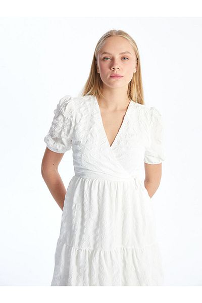 LC Waikiki Rochie de damă texturată cu guler dublu sezon nou - S5GT27Z8