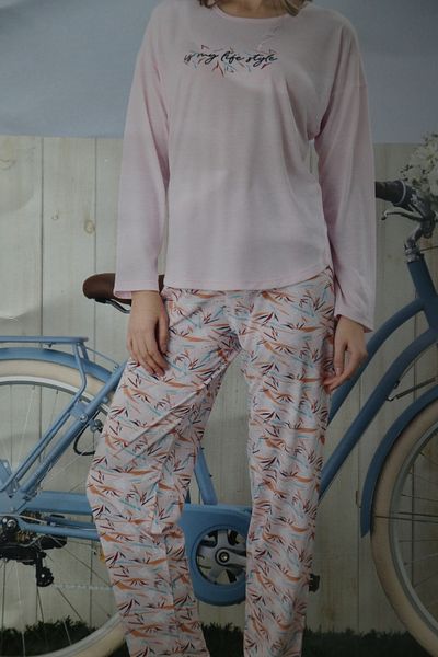 Pijamoni Polyviscos Pink Long Sleeve Zero Collar Pajama Set