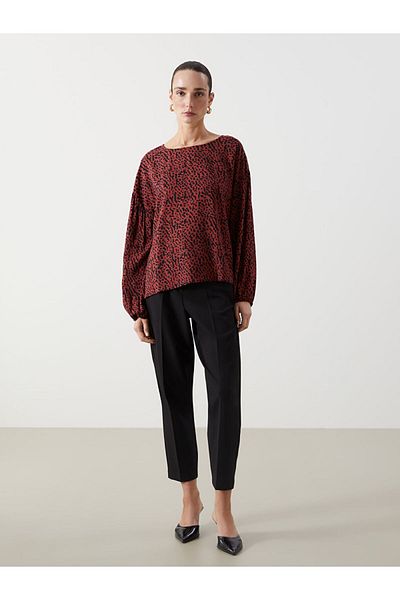 LC Waikiki Lcw Eco Red Crew Neck Patterned Women's Blouse