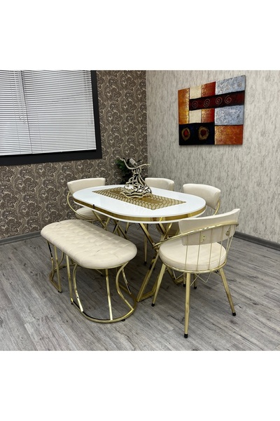 BY ORHAN GÜZEL Selenit Mutfak Yemek Masası Takımı- 6 Kişilik Mutfak Masa Sand...