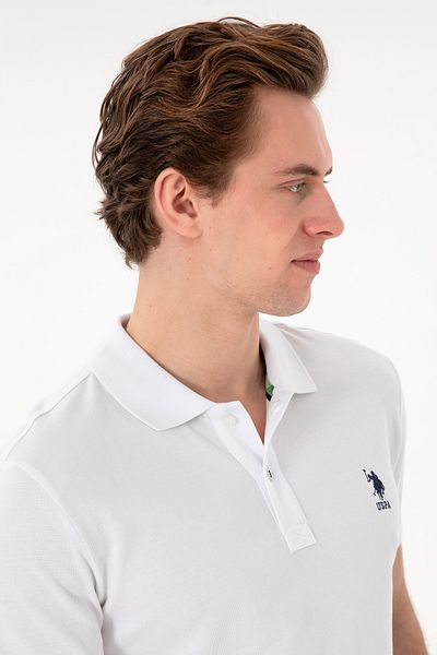 U.S. Polo Assn. Ανδρικό μπλουζάκι με λεπτή εφαρμογή Polo Neck White Basic 50298041-vr013