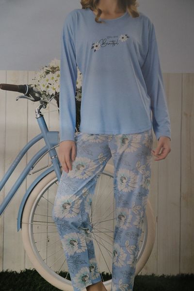 Pijamoni SET DE PIZAMA POLIVISCOS ALBASTRU CU MANECĂ LUNGĂ