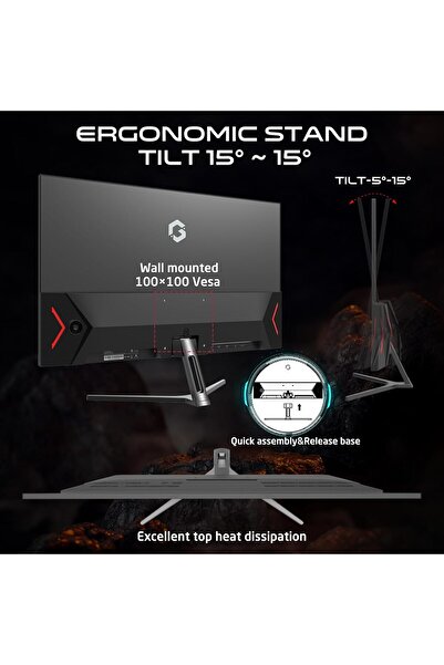 GAMEON شاشة ألعاب GOVE127FHD165IPS سوداء، 27 بوصة، FHD، 165 هرتز، 0.5 مللي ثانية، 2.1 HDMI، IPS