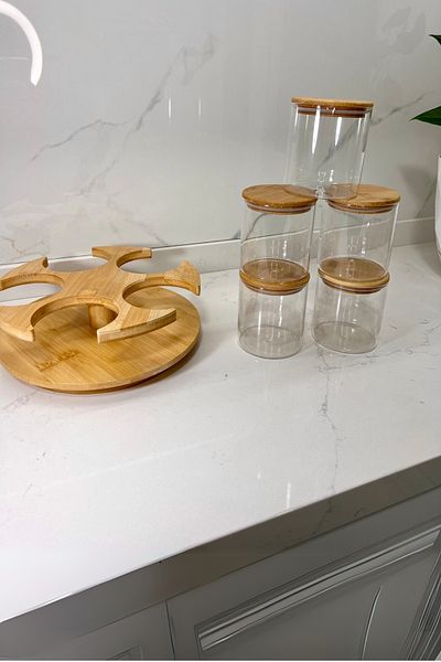 Albergio Bamboo Vacuum Lid - 500ml Rotary Stand Baharatlitik 5 Pieces