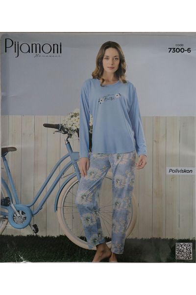 Pijamoni SET DE PIZAMA POLIVISCOS ALBASTRU CU MANECĂ LUNGĂ