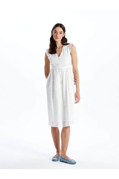 LC Waikiki Lcw V-Neck Self Pattern Women's Dress Fast Fashion