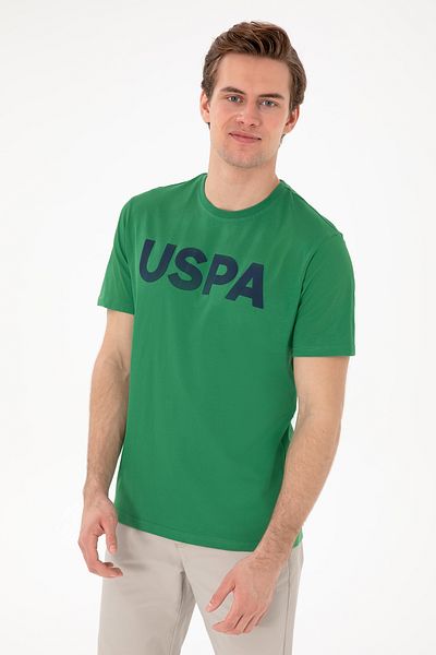 U.S. Polo Assn. تي شيرت رجالي ذو قصة عادية وياقة دائرية باللون الأخضر الأساسي 50297988 -vr054