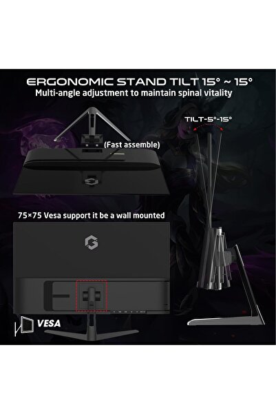 GAMEON شاشة ألعاب GOPS27180IPS 27 بوصة FHD، 180 هرتز، 0.5 مللي ثانية سريعة IPS (تدعم PS5)