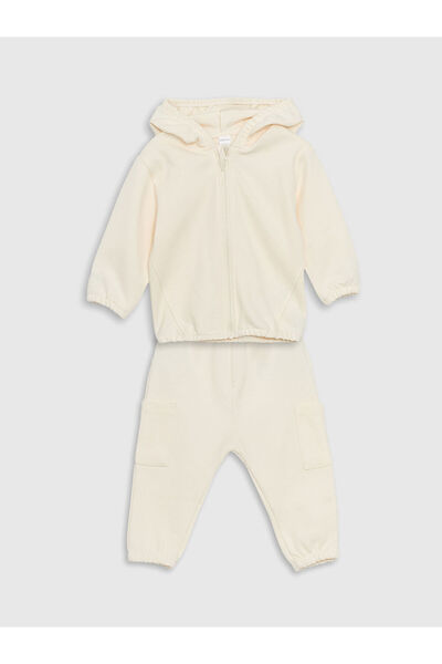 LC Waikiki Cardigan și pantaloni de trening pentru bebeluși cu glugă, pachet ...