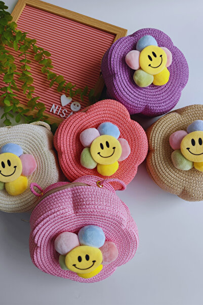 Nisankids Κοριτσίστικη ψάθινη τσάντα γιορτινής περίστασης Daisy Smiling Face (Ρυθμιζόμενο λουράκι)