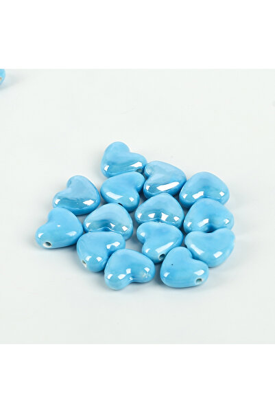 yfhobi 1 Adet - 15 mm Kalp Desenli Porselen Boncuk, Mavi Renk Porselen Takı A...