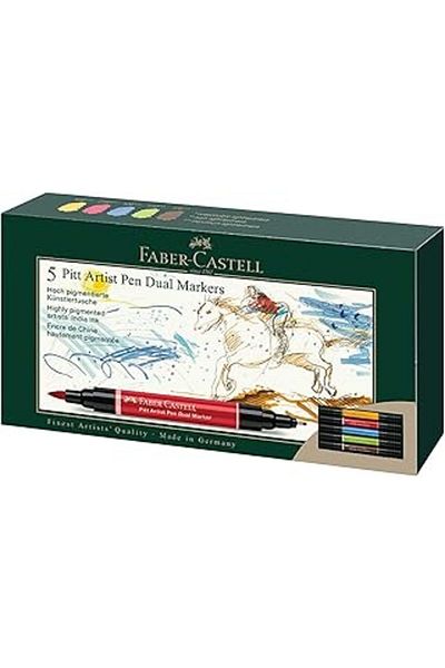 Mu Art Ahşap Faber-Castell Pitt Artist Pen Drawing Pen Dual Marker Set of 5