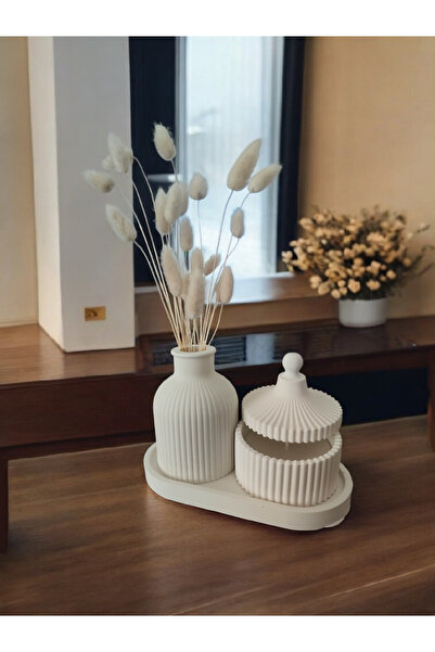 MECora Design Dekoratif tepside 4'lü set vazo, Lavanta kokulu mum