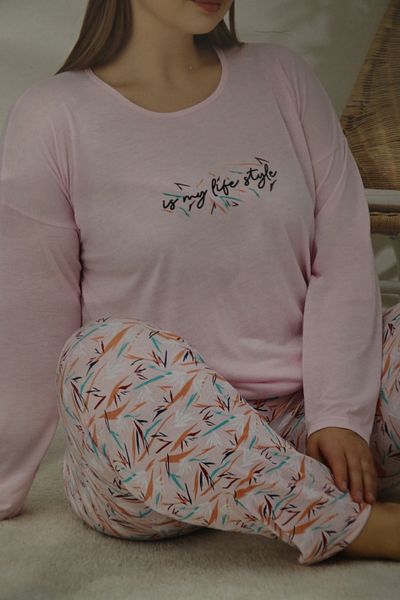 Pijamoni Battal Long Sleeve Cycling Collar Pajama Set