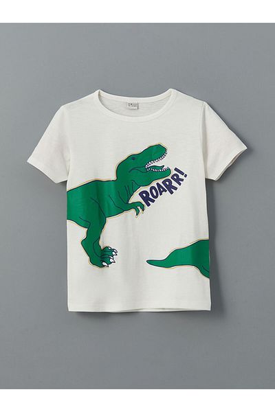 LC Waikiki New Season Crew Neck Dinosaur Printed Boys' Shorts Pajama Set - S5Lb34Z4