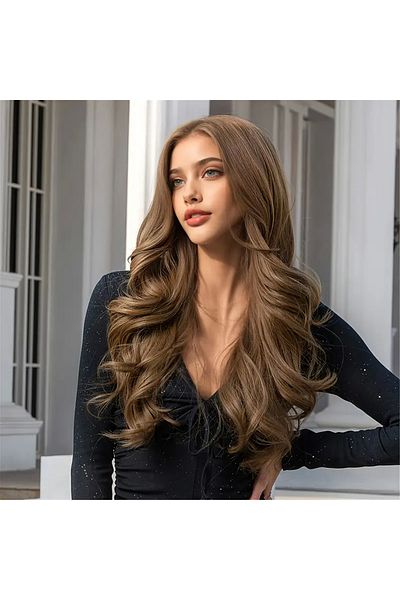 Zeysum قطعة شعر كراميل مموجة مقاومة للحرارة مقاس 60 سم 110 جرام