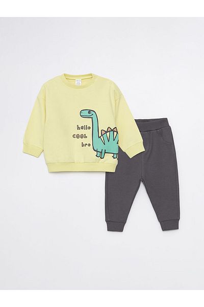 LC Waikiki Lcw Crew Neck Printed Baby Boy Sweatshirt and Sweatpants Bottom 2-Piece Fast Fashion
