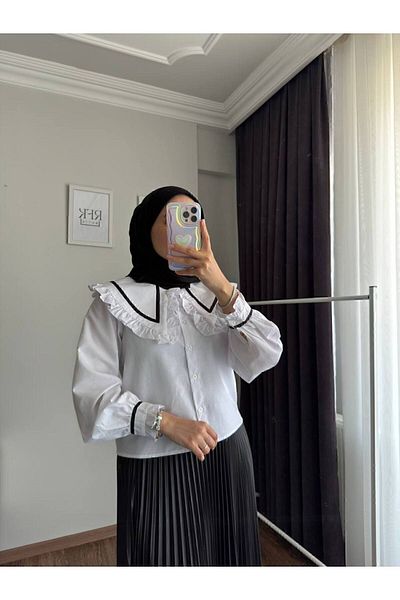 RFK Butik Cămașă de damă albă vintage cu guler pentru păpuși - cu fustă