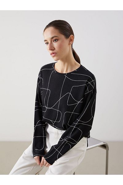 LC Waikiki LCW T-shirt damski z okrągłym dekoltem i wzorem oversize