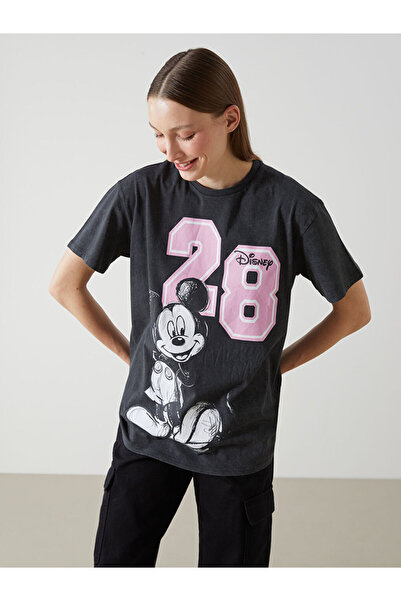 LC Waikiki Γυναικείο μπλουζάκι Anthracite Crew Neck με τύπωμα