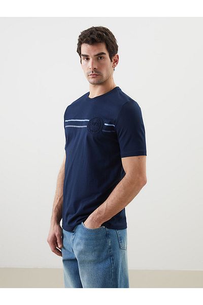LC Waikiki Νέα σεζόν Crew Neck κοντομάνικο εμπριμέ χτενισμένο βαμβακερό ανδρικό Tisort - S5FA28Z8