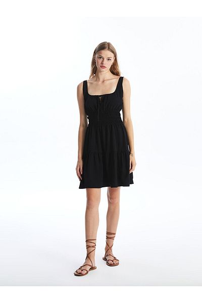LC Waikiki Lcw U-Neck Straight Linen Blended Women's Dress Fast Fashion