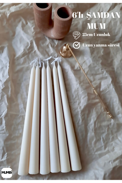 mumbi Şamdan mum 6'lı (konik mum)