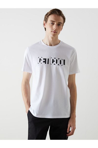 LC Waikiki Tricou pentru bărbați din bumbac pieptănat cu mânecă scurtă cu decolteu