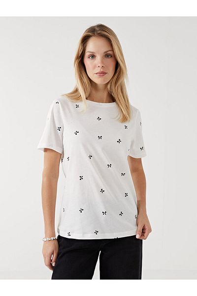 LC Waikiki Blue Crew Neck Printed Women's T-Shirt