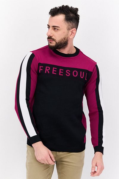 freesoul Men Crew Neck Long Sleeves Textured Sweatshirt, Maroon