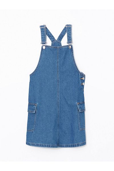 LC Waikiki Lcw Square Collar Girls' Jean Salopet Dress Fast Fashion