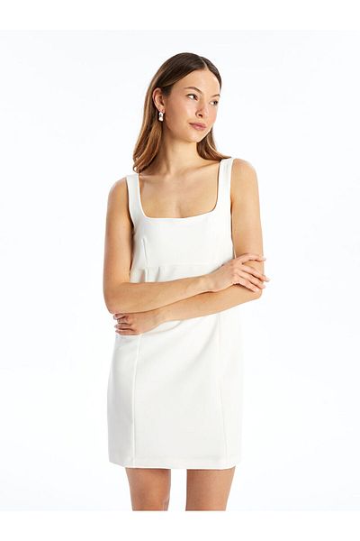 LC Waikiki Lcw Women's Square Neck Solid Dress Fast Fashion