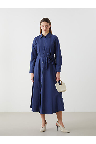 LC Waikiki فستان قميص نسائي من قماش البوبلين باللون الأزرق الداكن